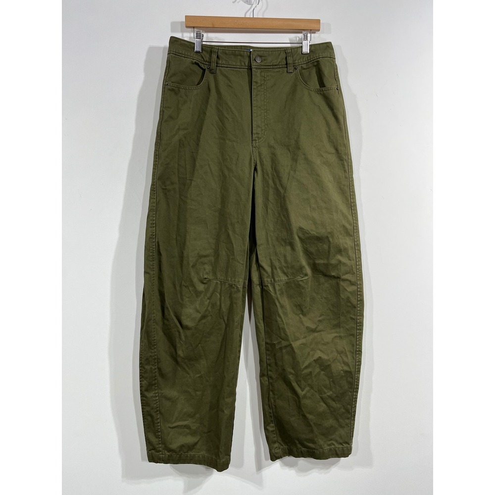 Old Navy High-Rise Barrel Leg Pants Green Cotton Utility 10 Tall Streetwear